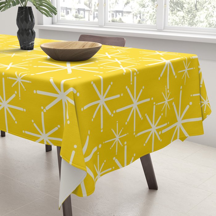 Mid Century Modern Twinkling Stars Retro Atomic Pattern in Yellow Tablecloth Gallery Image 3