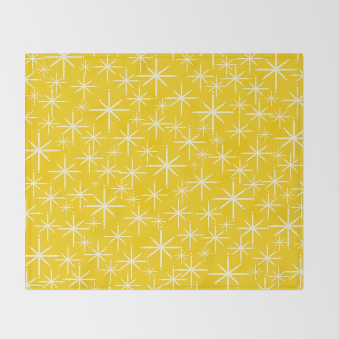Mid Century Modern Twinkling Stars Retro Atomic Pattern in Yellow Throw Blanket Gallery Image 2
