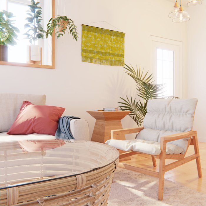 Mid Century Modern Twinkling Stars Retro Atomic Pattern in Yellow Wall Hanging Gallery Image 2