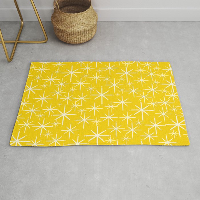 Mid Century Modern Twinkling Stars Retro Atomic Pattern in Yellow Rug Gallery Image 1