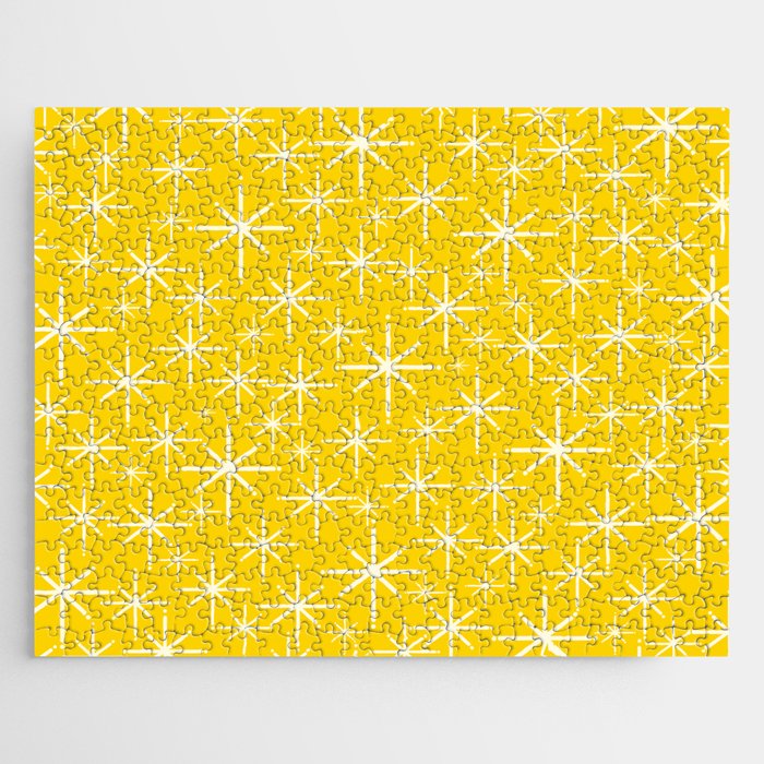 Mid Century Modern Twinkling Stars Retro Atomic Pattern in Yellow Jigsaw Puzzle Gallery Image 1