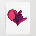 Paper cut couple in love illustration with pink heart shape Poster Gallery Image 4