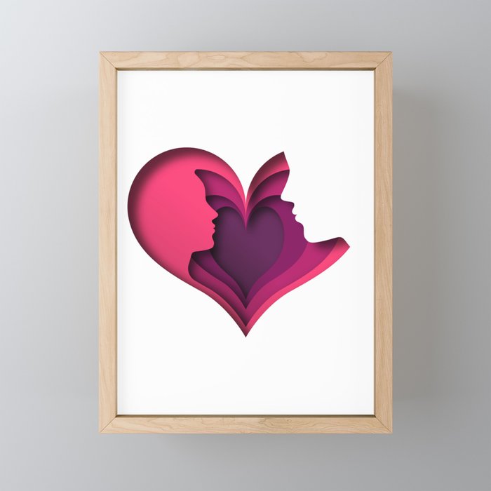 Paper cut couple in love illustration with pink heart shape Mini Art Print Gallery Image 1