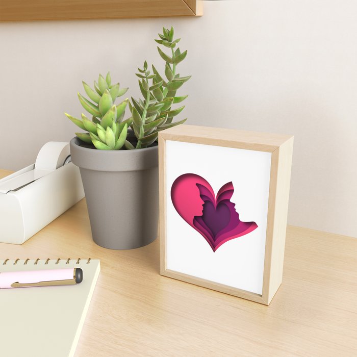 Paper cut couple in love illustration with pink heart shape Mini Art Print Gallery Image 2