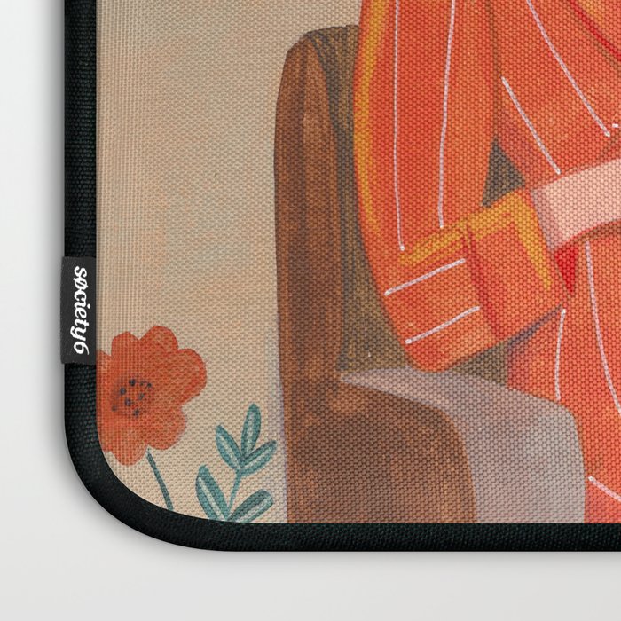 Woman with cat in living room in warm earth tones Laptop Sleeve Gallery Image 3
