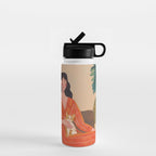 Woman with cat in living room in warm earth tones Water Bottle Gallery Image 1