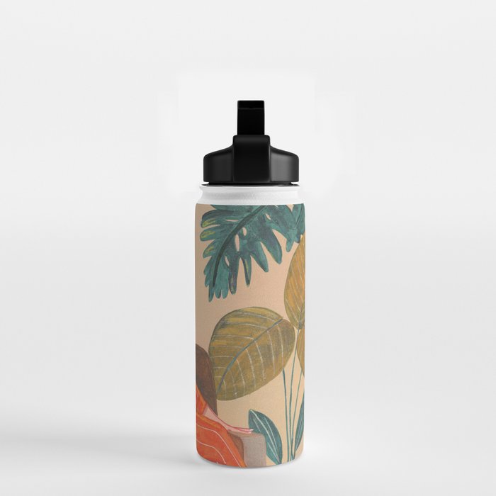 Woman with cat in living room in warm earth tones Water Bottle Gallery Image 2