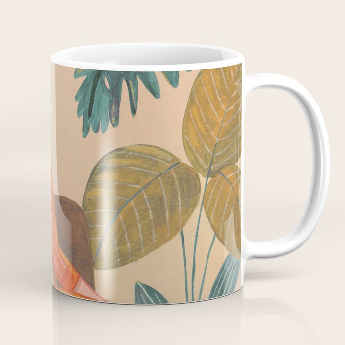Woman with cat in living room in warm earth tones Coffee Mug Gallery Image 1