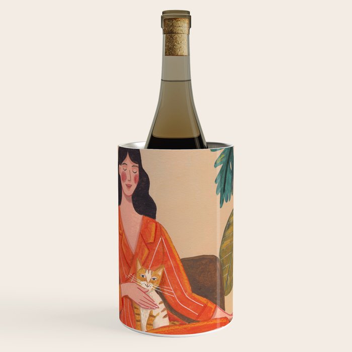 Woman with cat in living room in warm earth tones Wine Chiller Gallery Image 1