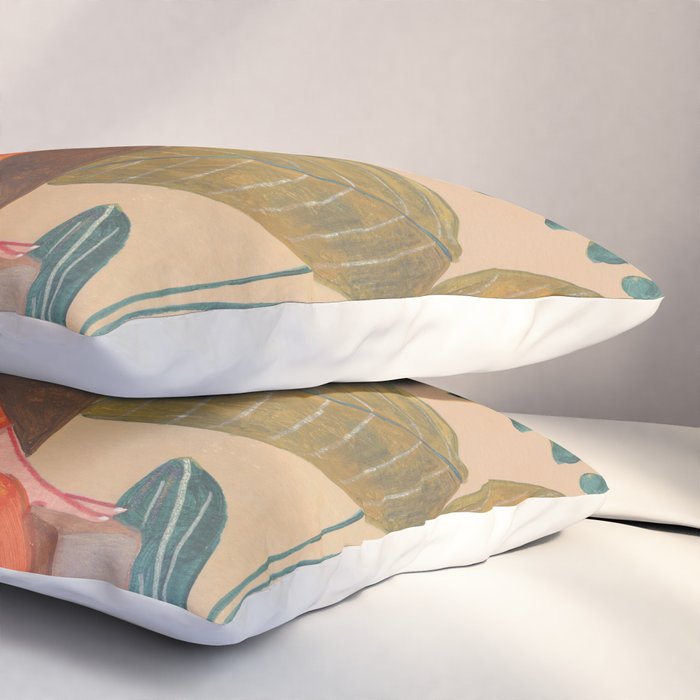 Woman with cat in living room in warm earth tones Pillow Sham Gallery Image 3