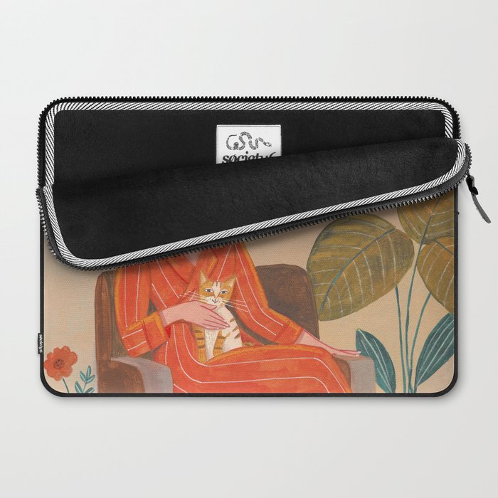 Woman with cat in living room in warm earth tones Laptop Sleeve Gallery Image 2