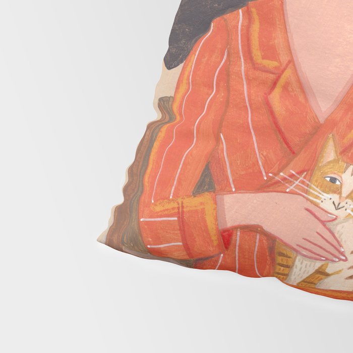 Woman with cat in living room in warm earth tones Pillow Sham Gallery Image 4