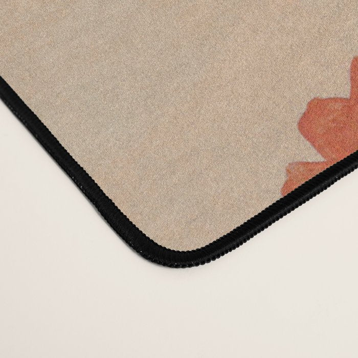 Woman with cat in living room in warm earth tones Desk Mat Gallery Image 4