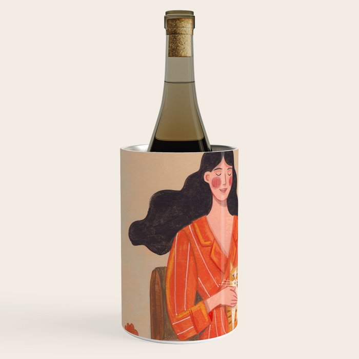 Woman with cat in living room in warm earth tones Wine Chiller Gallery Image 2