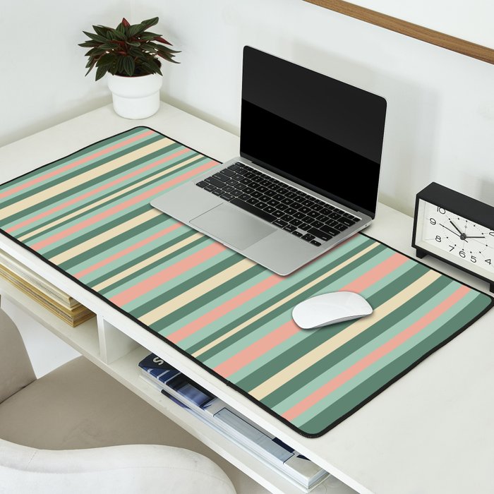 Retro Stripes in Mint Green, Pale Blush, and Cream - Vertical Stripe Pattern Desk Mat Gallery Image 2