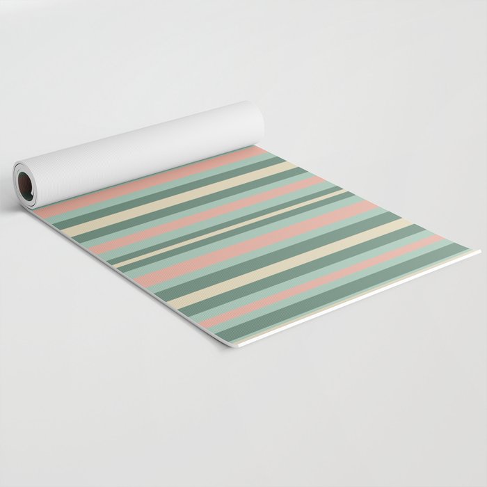 Retro Stripes in Mint Green, Pale Blush, and Cream - Vertical Stripe Pattern Yoga Mat Gallery Image 2