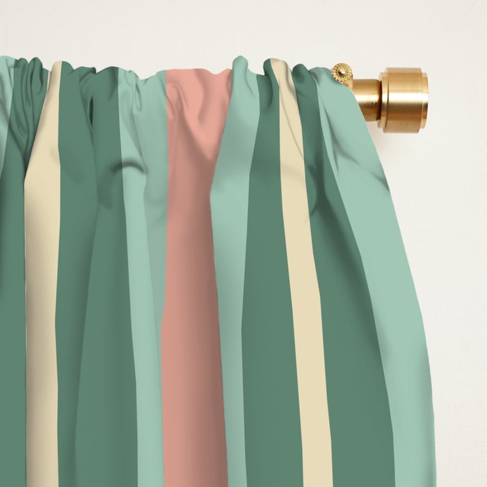 Retro Stripes in Mint Green, Pale Blush, and Cream - Vertical Stripe Pattern Window Curtain Gallery Image 2