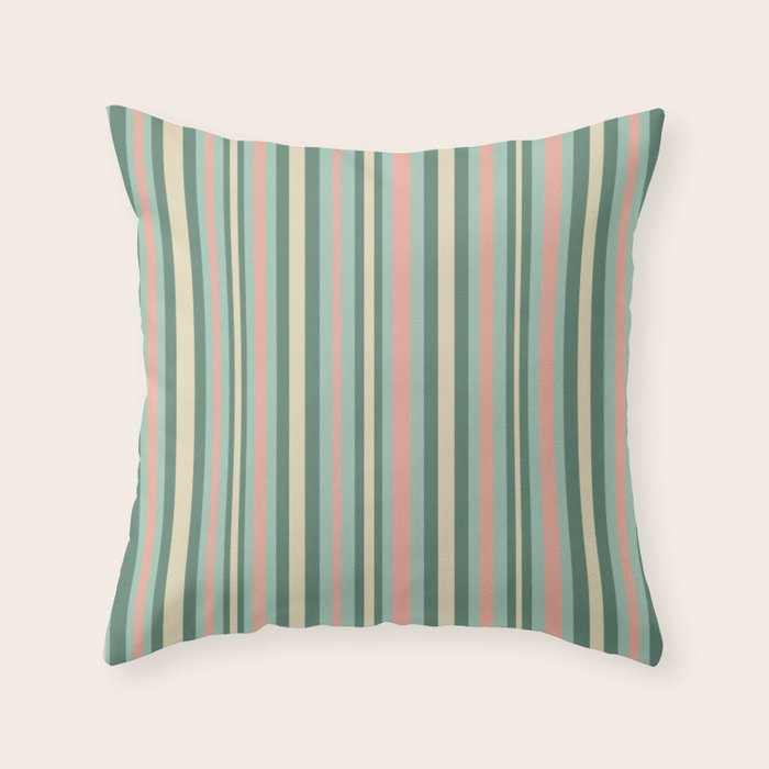 Retro Stripes in Mint Green, Pale Blush, and Cream - Vertical Stripe Pattern Throw Pillow Gallery Image 6
