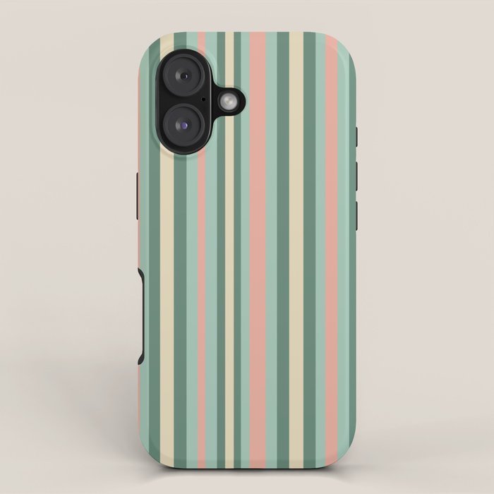 Retro Stripes in Mint Green, Pale Blush, and Cream - Vertical Stripe Pattern iPhone Case Gallery Image 1