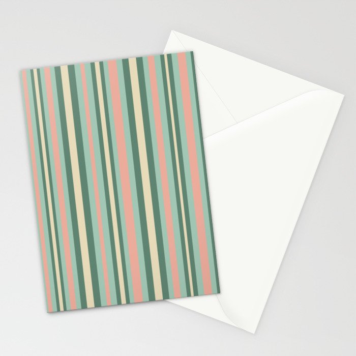 Retro Stripes in Mint Green, Pale Blush, and Cream - Vertical Stripe Pattern Stationery Card Gallery Image 2