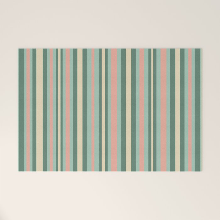 Retro Stripes in Mint Green, Pale Blush, and Cream - Vertical Stripe Pattern Welcome Mat Gallery Image 1