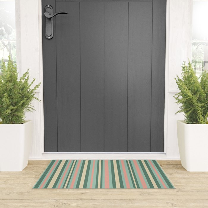Retro Stripes in Mint Green, Pale Blush, and Cream - Vertical Stripe Pattern Welcome Mat Gallery Image 3