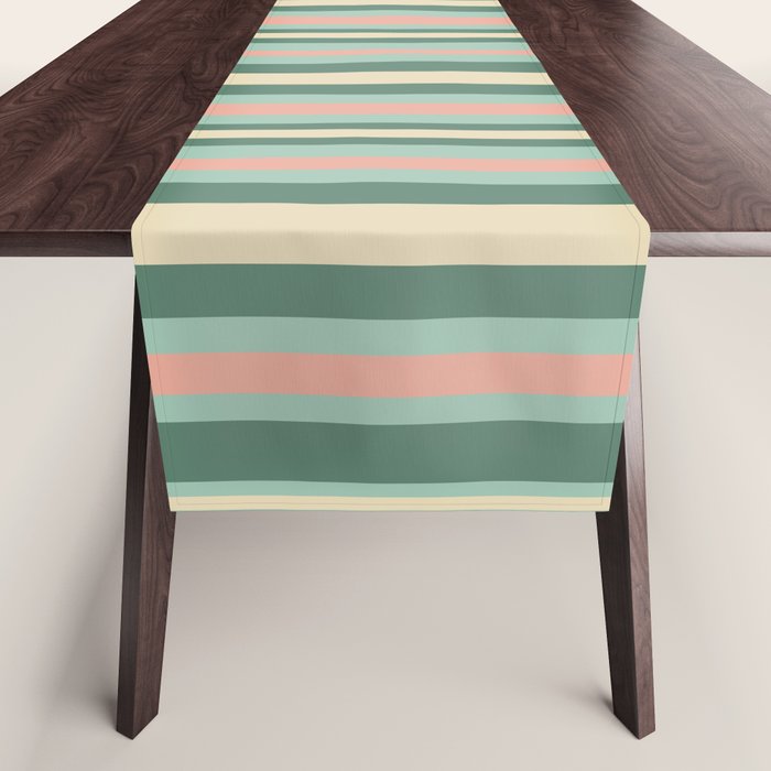 Retro Stripes in Mint Green, Pale Blush, and Cream - Vertical Stripe Pattern Table Runner Gallery Image 1