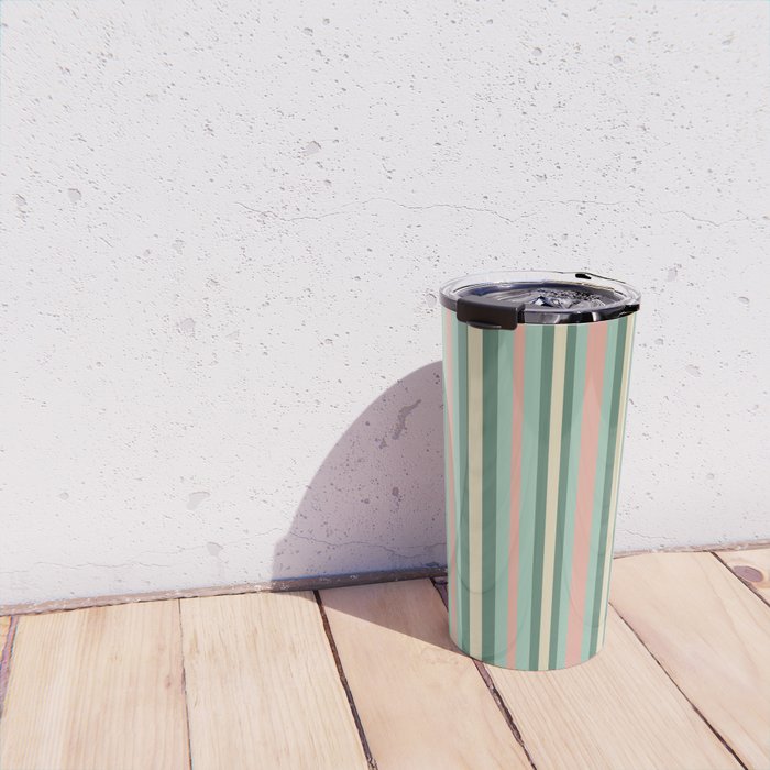 Retro Stripes in Mint Green, Pale Blush, and Cream - Vertical Stripe Pattern Travel Mug Gallery Image 4