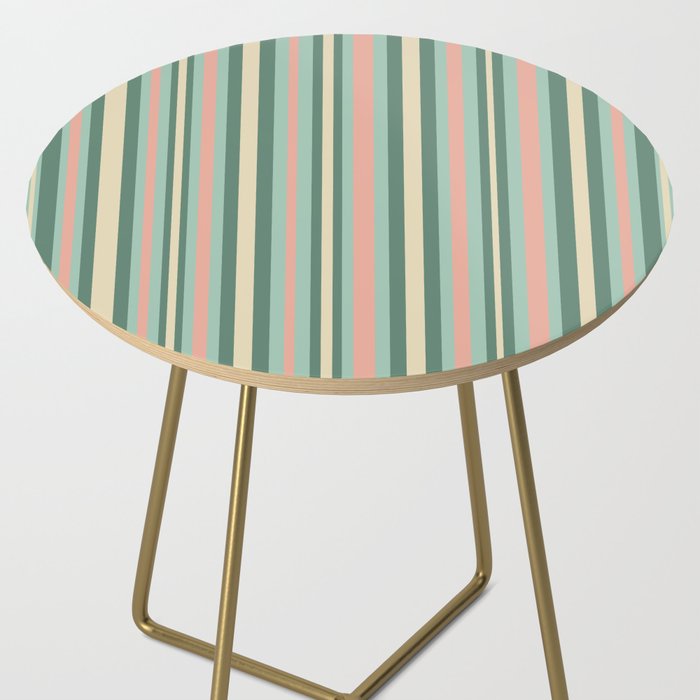 Retro Stripes in Mint Green, Pale Blush, and Cream - Vertical Stripe Pattern Side Table Gallery Image 2