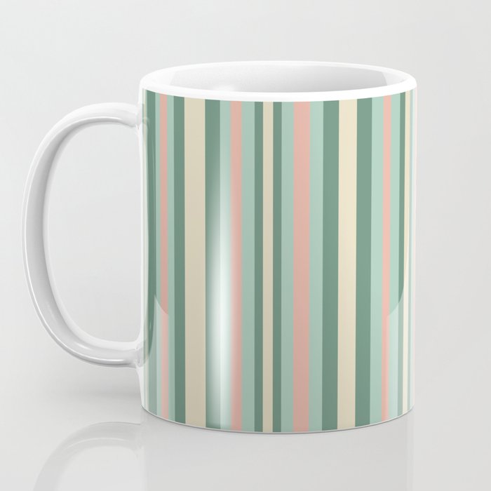 Retro Stripes in Mint Green, Pale Blush, and Cream - Vertical Stripe Pattern Coffee Mug Gallery Image 3
