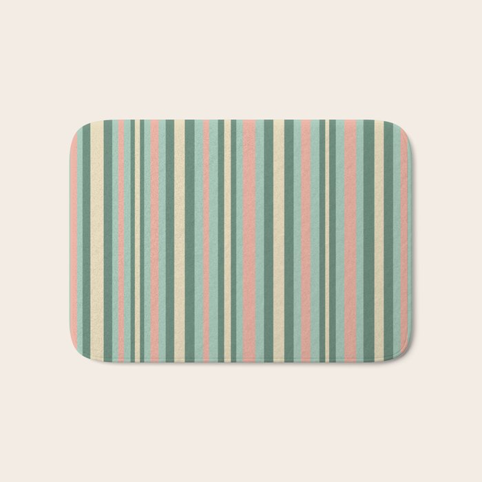Retro Stripes in Mint Green, Pale Blush, and Cream - Vertical Stripe Pattern Bath Mat Gallery Image 1
