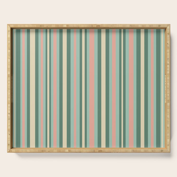 Retro Stripes in Mint Green, Pale Blush, and Cream - Vertical Stripe Pattern Serving Tray Gallery Image 1