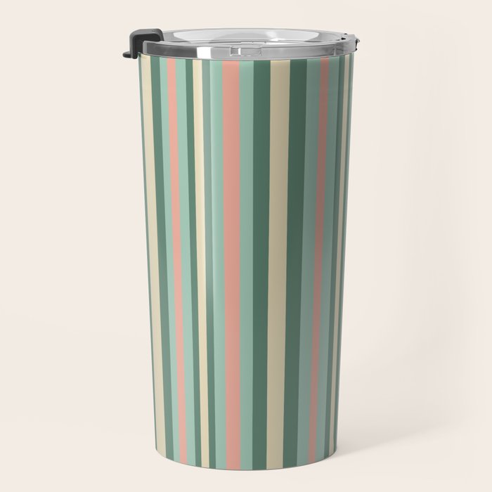 Retro Stripes in Mint Green, Pale Blush, and Cream - Vertical Stripe Pattern Travel Mug Gallery Image 3