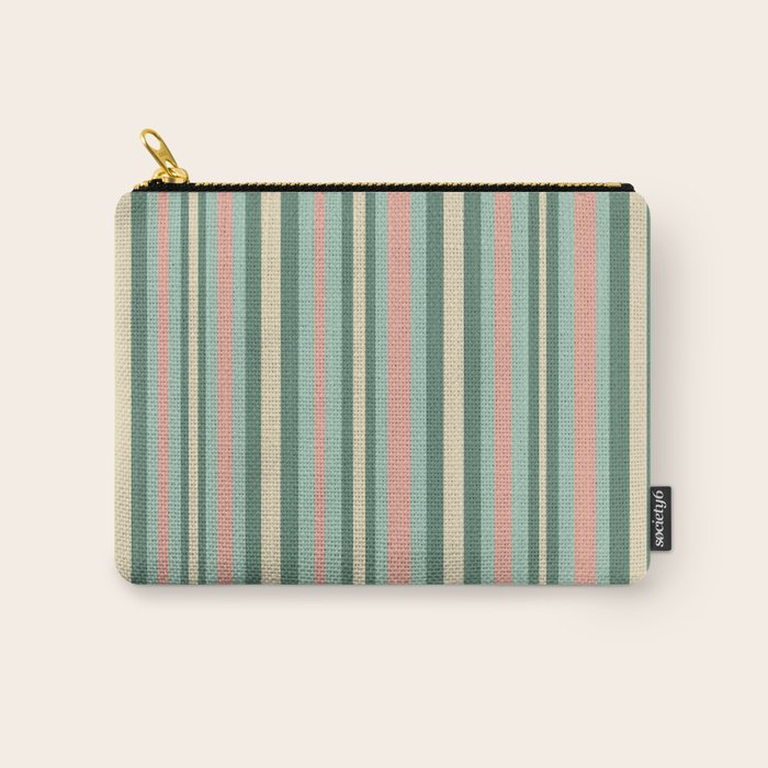Retro Stripes in Mint Green, Pale Blush, and Cream - Vertical Stripe Pattern Carry All Pouch Gallery Image 1