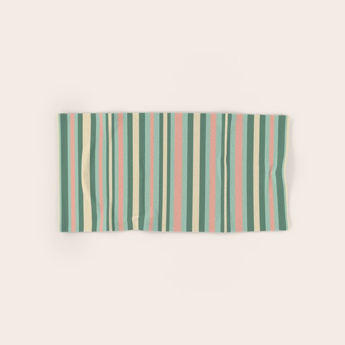 Retro Stripes in Mint Green, Pale Blush, and Cream - Vertical Stripe Pattern Bath Towel Gallery Image 1