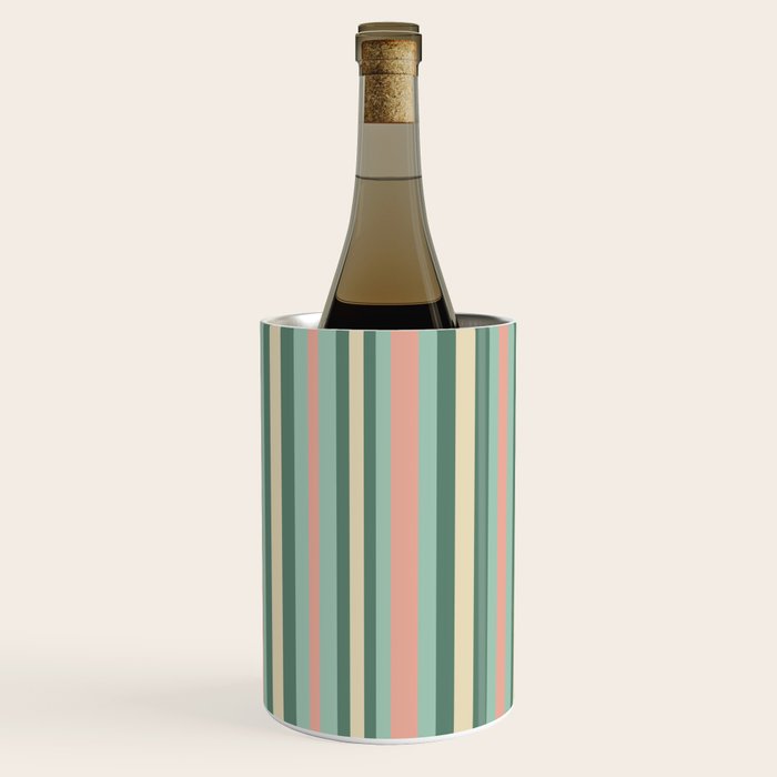 Retro Stripes in Mint Green, Pale Blush, and Cream - Vertical Stripe Pattern Wine Chiller Gallery Image 1