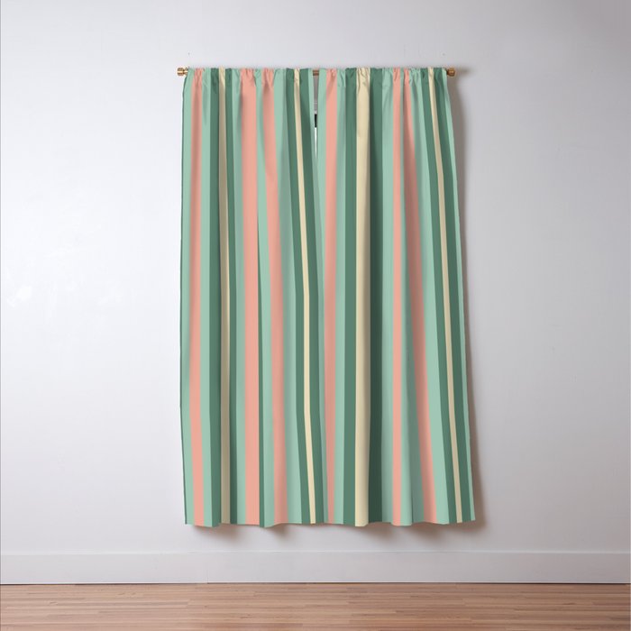 Retro Stripes in Mint Green, Pale Blush, and Cream - Vertical Stripe Pattern Window Curtain Gallery Image 3