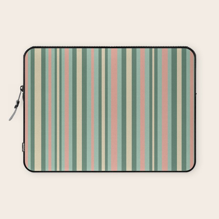 Retro Stripes in Mint Green, Pale Blush, and Cream - Vertical Stripe Pattern Laptop Sleeve Gallery Image 1