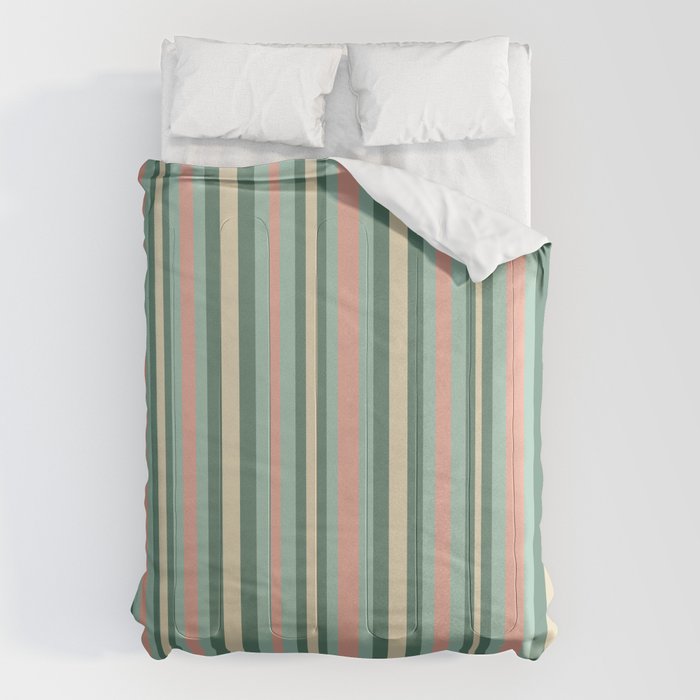 Retro Stripes in Mint Green, Pale Blush, and Cream - Vertical Stripe Pattern Comforter Gallery Image 1
