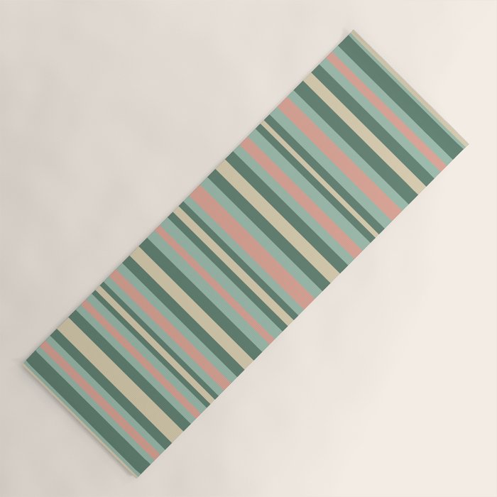 Retro Stripes in Mint Green, Pale Blush, and Cream - Vertical Stripe Pattern Yoga Mat Gallery Image 1