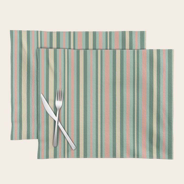 Retro Stripes in Mint Green, Pale Blush, and Cream - Vertical Stripe Pattern Placemat Gallery Image 1