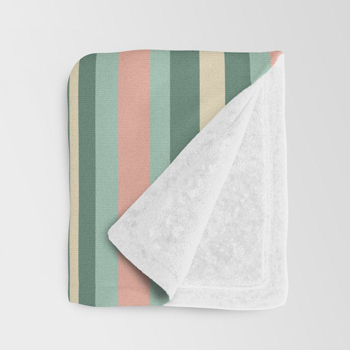 Retro Stripes in Mint Green, Pale Blush, and Cream - Vertical Stripe Pattern Throw Blanket Gallery Image 3