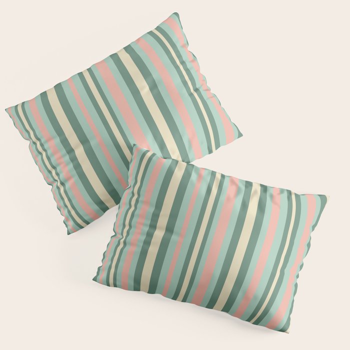 Retro Stripes in Mint Green, Pale Blush, and Cream - Vertical Stripe Pattern Pillow Sham Gallery Image 1