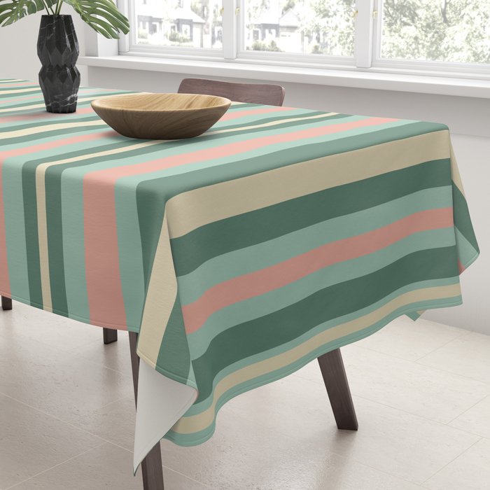 Retro Stripes in Mint Green, Pale Blush, and Cream - Vertical Stripe Pattern Tablecloth Gallery Image 3
