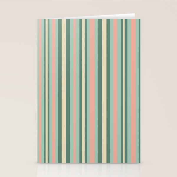 Retro Stripes in Mint Green, Pale Blush, and Cream - Vertical Stripe Pattern Stationery Card Gallery Image 2