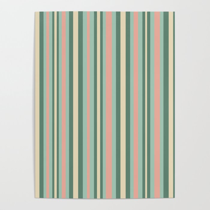 Retro Stripes in Mint Green, Pale Blush, and Cream - Vertical Stripe Pattern Poster Gallery Image 4