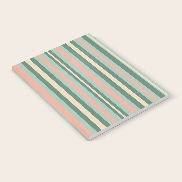 Retro Stripes in Mint Green, Pale Blush, and Cream - Vertical Stripe Pattern Notebook Gallery Image 1
