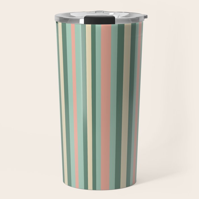 Retro Stripes in Mint Green, Pale Blush, and Cream - Vertical Stripe Pattern Travel Mug Gallery Image 1