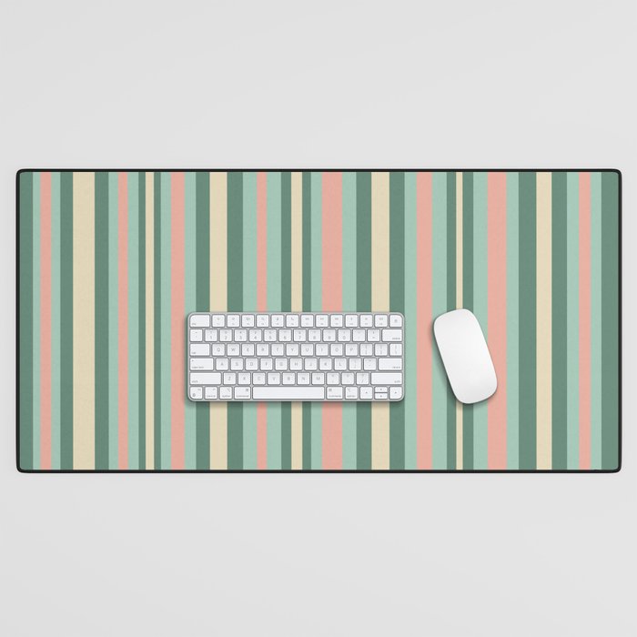 Retro Stripes in Mint Green, Pale Blush, and Cream - Vertical Stripe Pattern Desk Mat Gallery Image 1