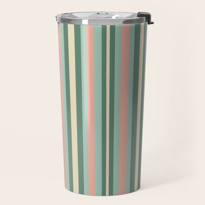 Retro Stripes in Mint Green, Pale Blush, and Cream - Vertical Stripe Pattern Travel Mug Gallery Image 2